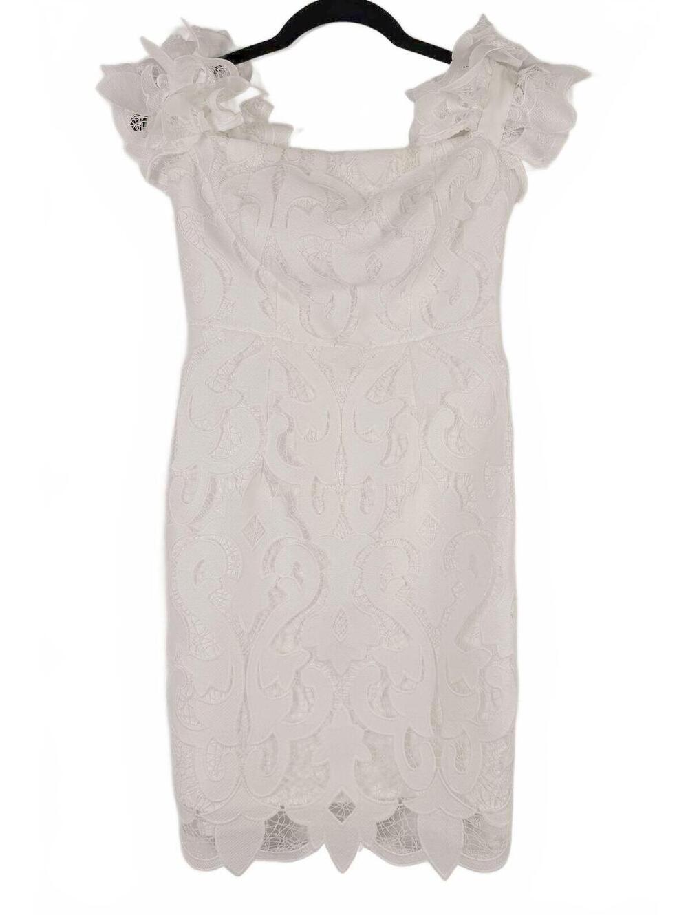 MILLY Britton White Lace Off The Shoulder‎ Ruffle Mini Cocktail Dress Size 0